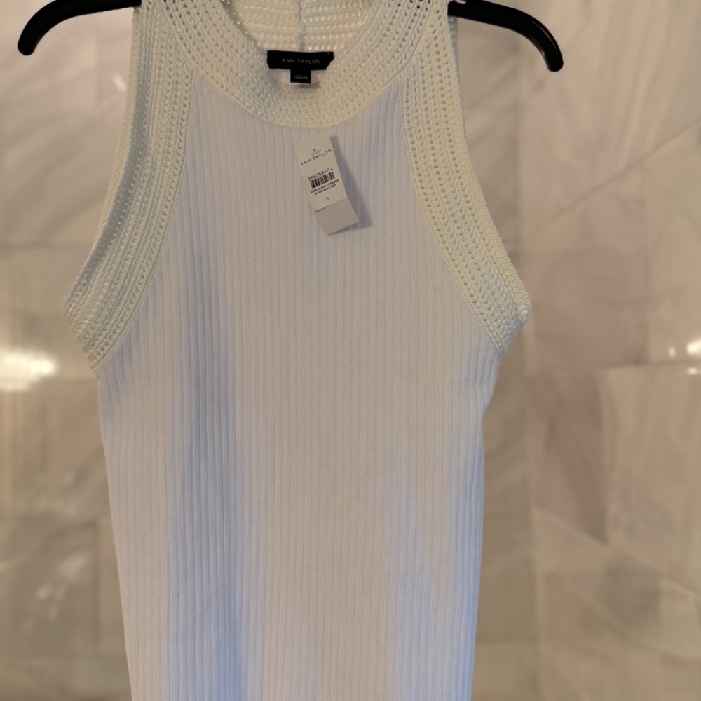 NWT Ann Taylor Women’s Crochet Trimmed Sweater Shell, Size Large, White - Picture 3 of 7